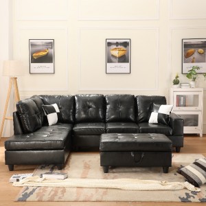 Faux Leather Sectional Sofa  Living Room Sofa Set with storage